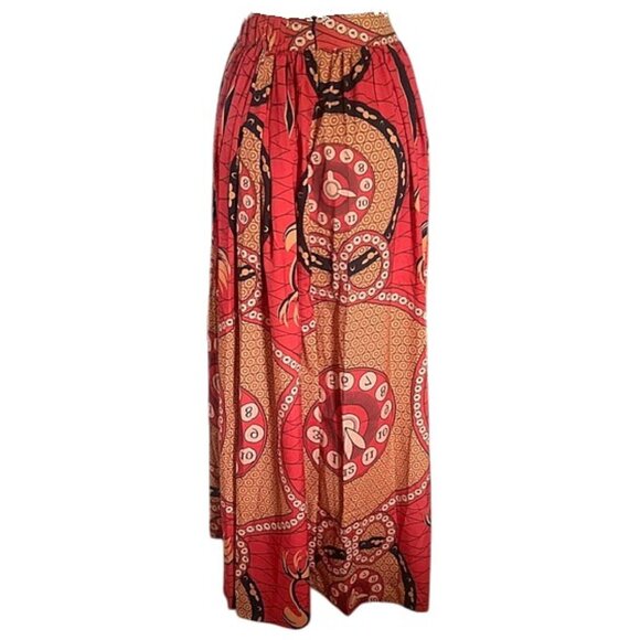 Colorful African Print Front Thigh Hight Slit Long Gathered Ankara Maxi Skirt L - Picture 5 of 7